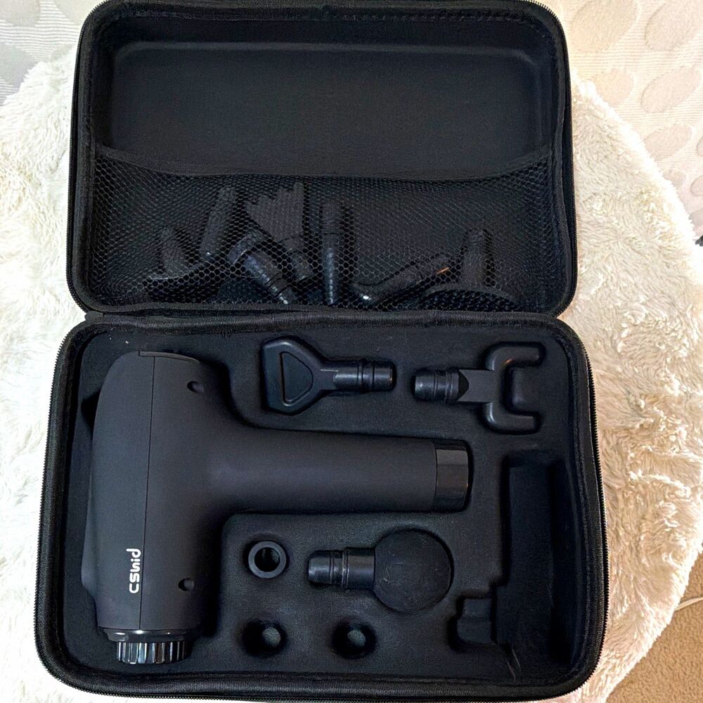 CSuid Cordless Percussion Massage Gun 8 Attachments Carry Case Black